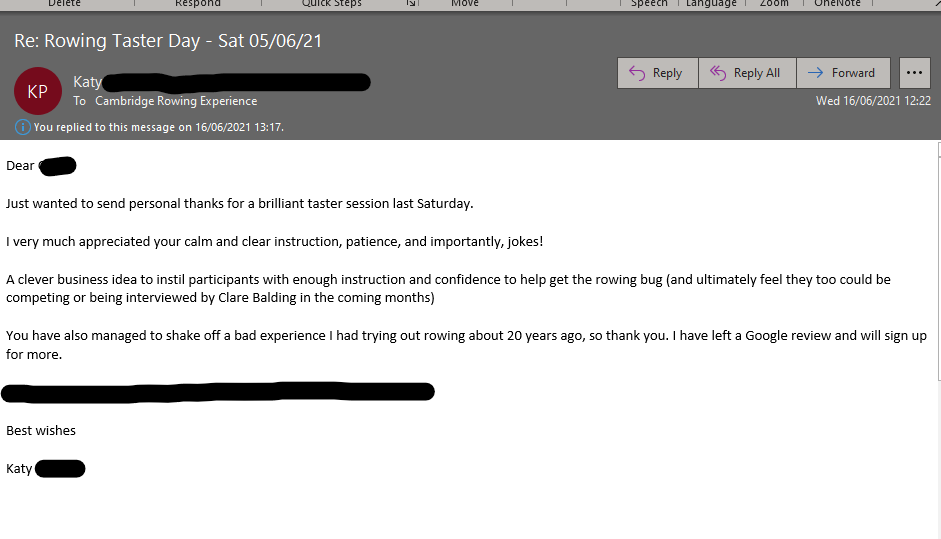 This wonderful review has left us all smiling! Specific mention to <a href="/clarebalding/">Clare Balding 💙</a> who we would actually like to invite along to take part :-) #Rowing #CambridgeRowing