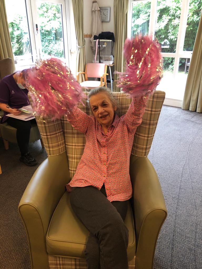 We love getting active and doing our keep fit exercises with Debs #happy #fun #pompoms #groupactivity #keepactive #carer #middlesbrough #kirkleylodge #residentialcare #coulbynewhan #sunshine