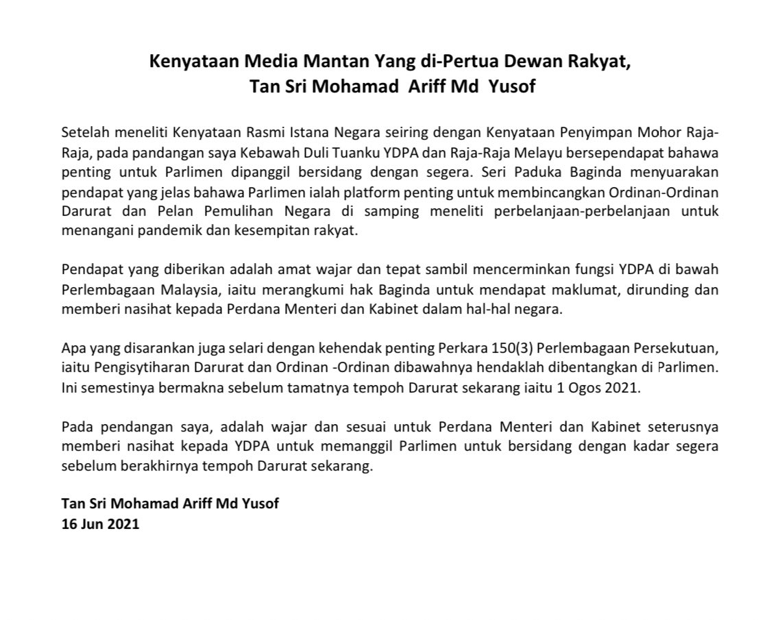 Dewandanrakyat On Twitter Latest Statement By Formet Yang Di Pertua Dewan Rakyat