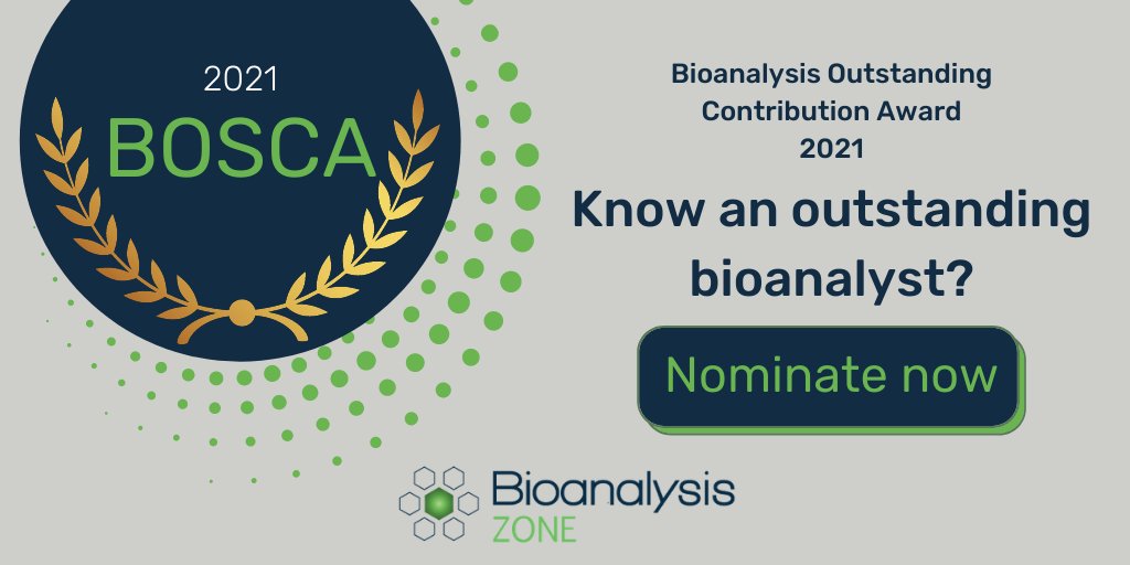 BioanalysisZone's tweet photo. ⭐️Nominations for this year's #Bioanalysis Outstanding Contribution Award (#BOSCA) are now open!⭐️Click here to nominate and recognize an outstanding #bioanalyst today >> https://t.co/doqTbnoxfD https://t.co/tzy6qiFT8i