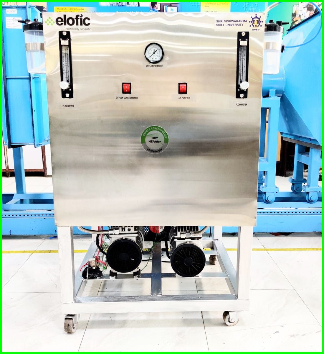 EloficLimited's tweet photo. #Elofic &amp; #SVSU, have developed an #Oxygenconcentrator with #inbuiltairpurifier to help society. 
"#OXYHEPAfier" can even tackle #viruses, was inaugurated by  Sh. #ManoharLalKhattar, Hon’ble CM, Haryana, earlier today. 1unit of OXYHEPAFier was given to PGI Rohtak for human trials https://t.co/a6Zp4XAXHm