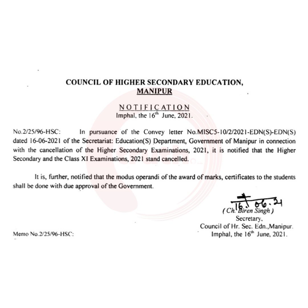 thetruthin's tweet photo. #StandWithTheStudents || Manipur Government has notified the cancellation of Class 11 &amp; 12 State Board Examinations due to the prevailing situation of COVID-19.

Official Notification attached: 👇🏼 #BoardExams #StateBoardExams https://t.co/TA9fTRv9A1