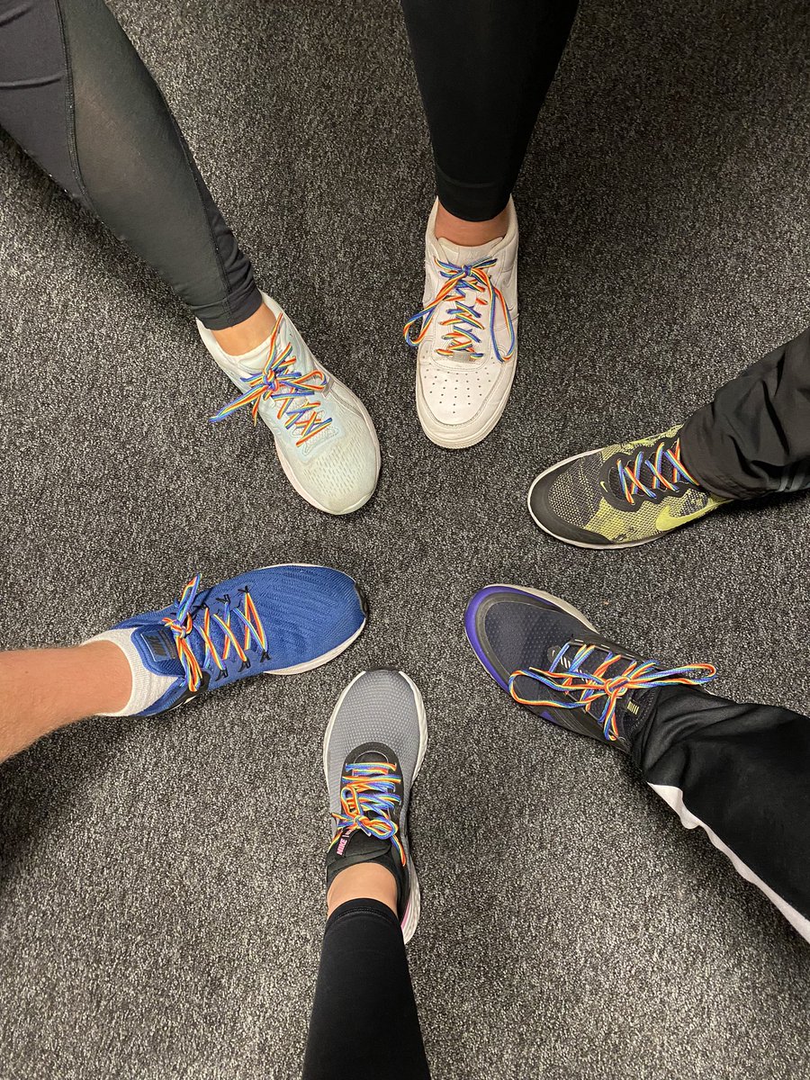 EastwoodHS_PE's tweet photo. Eastwood PE Dept supporting #PrideMonth2021 with our #rainbowlaces 🏳️‍🌈 can you guess which trainer belongs to who? @Pride @LGBTYS #LGBTQ+ @EastwoodHighERC https://t.co/pJSAR8Rn65