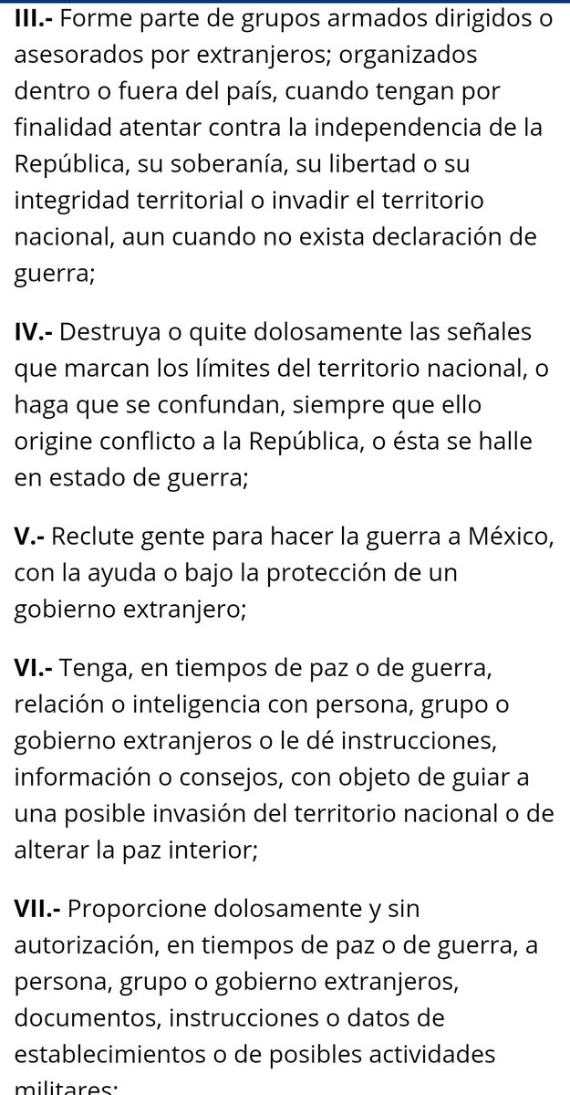 Feliz Miércoles , especialmente a los países soberanos que tienen las ⚖️ para defender su soberanía , tal es el caso de #Mexico que le encanta 🗣️ de la la no Injerencia, si o no <a href="/SRE_mx/">Relaciones Exteriores</a> ⁉️ aquí el código penal 🇲🇽 para la TRAICIÓN 🔪 A LA PATRIA
#NoMasVendePatrias
#LaHuacaGolpista