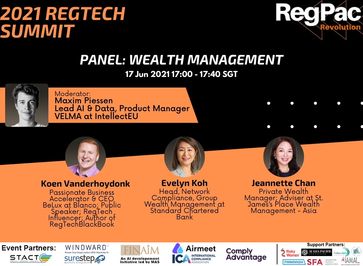 IntellectEU's tweet photo. Tomorrow 17th June, 2021, Maxim Piessen will be speaking at the #2021RegTechSummit presented by @regpac_!
Maxim will talk about AI and be the moderator of the panel discussion "WEALTH MANAGEMENT" at 17:00 SGT, 11:00 CET.๐ก
Secure your spot today here https://t.co/KJLh8RsVaN ๐ https://t.co/pFcuUFRDeg
