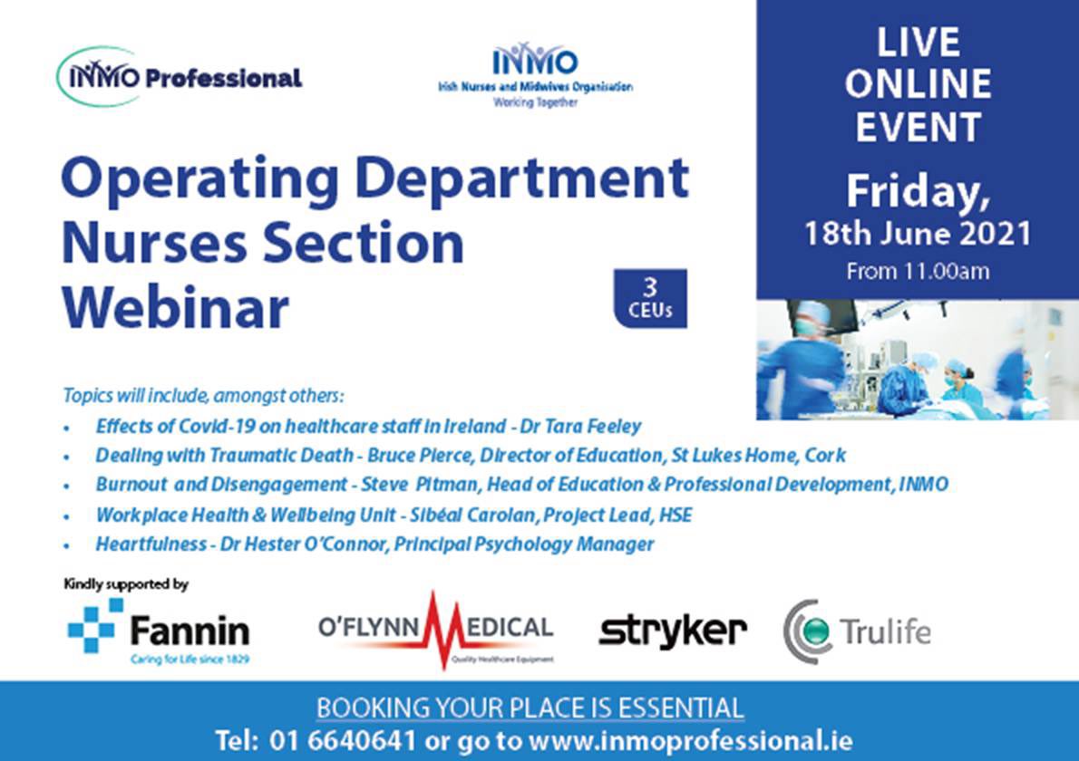 IARNAconference's tweet photo. INMO webinar for Operating Department Nurses - Friday 18th June 2021. Book your place today for this live online event. See details below ⬇️ @INMO_IRL https://t.co/kFmNnc3oAS