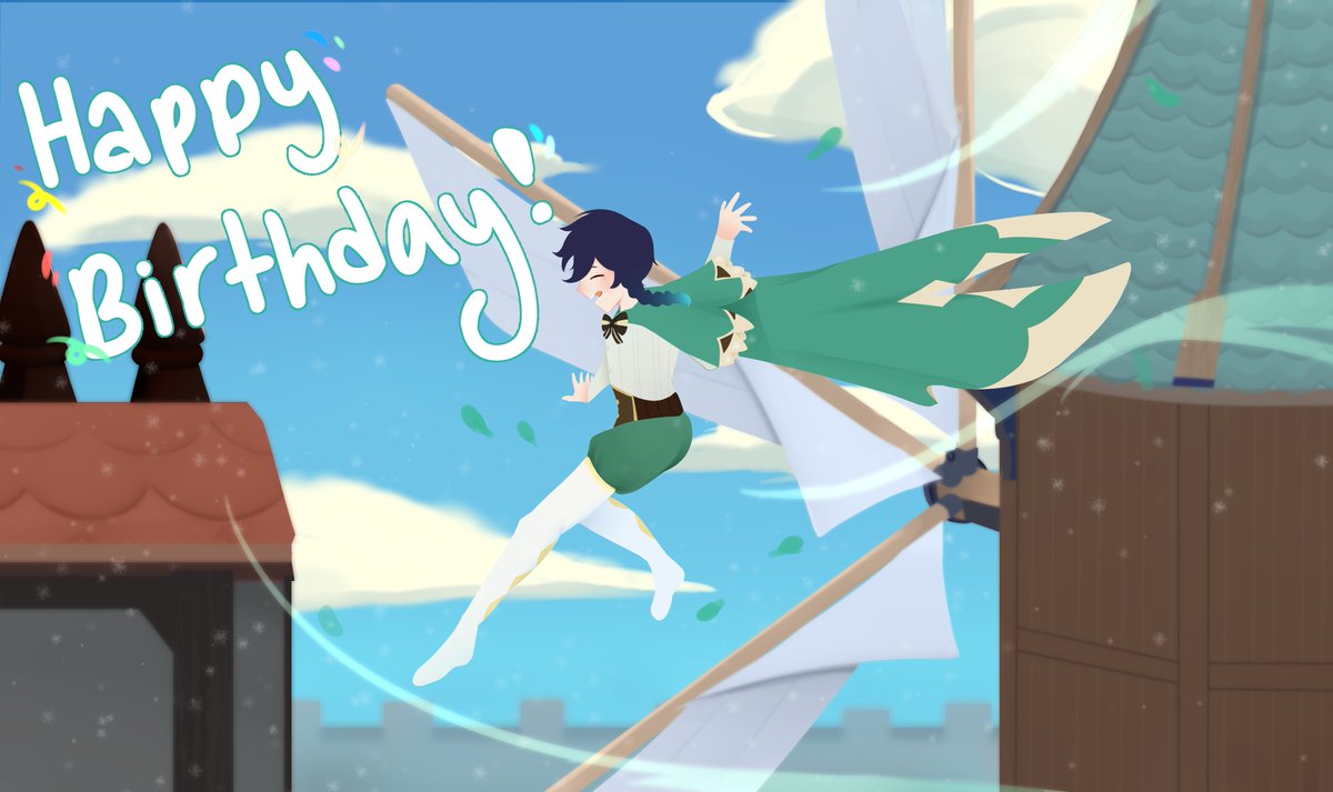 COCABunn's tweet photo. Happy birthday Venti!!!🍃 #genshinimpact #VentiWeek2021 https://t.co/D40aYCyisg
