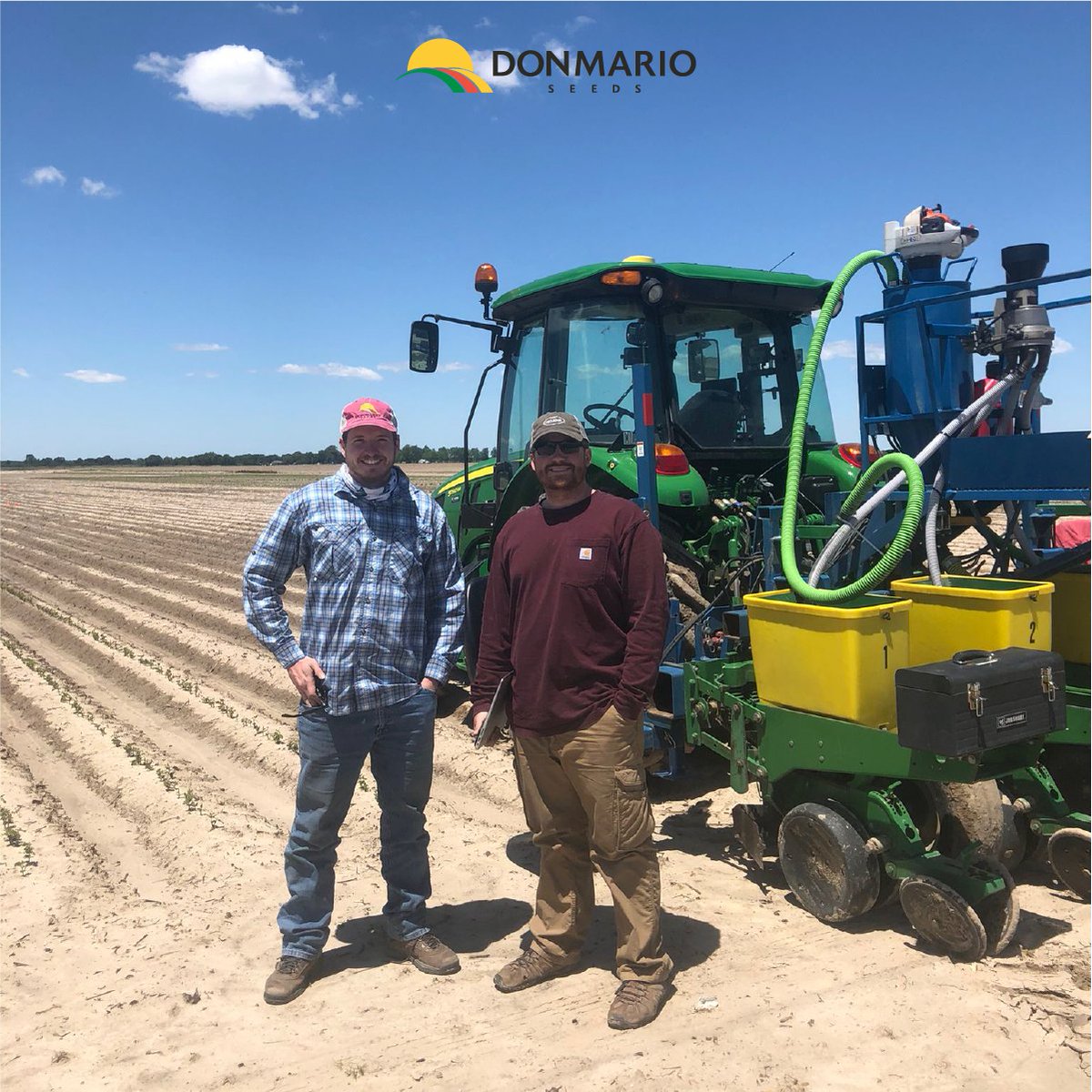 One of our DONMARIO testing locations in Jonesboro, AR! Our product placement team is finishing up their 3rd planting date testing trial and the weather's been cooperating, hence the big smiles from <a href="/gustavohaab/">Gustavo Haab</a> and his planting partner! #Plant21 #soybeans #independentseedcompany