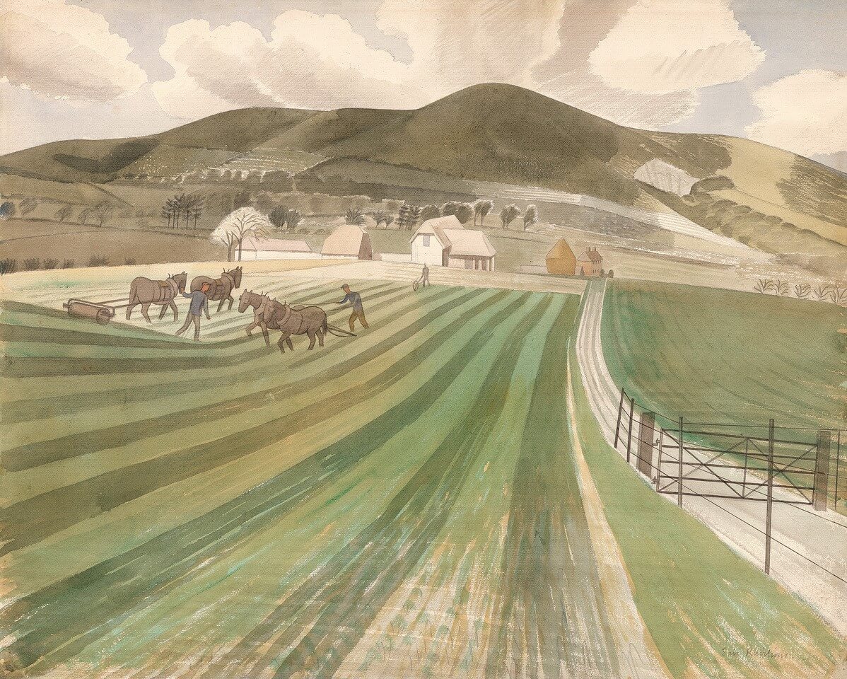 It's #SussexDay and #HillfortsWednesday, so here's 'Mount Caburn', Eric Ravilious, watercolour and pencil, 1935.