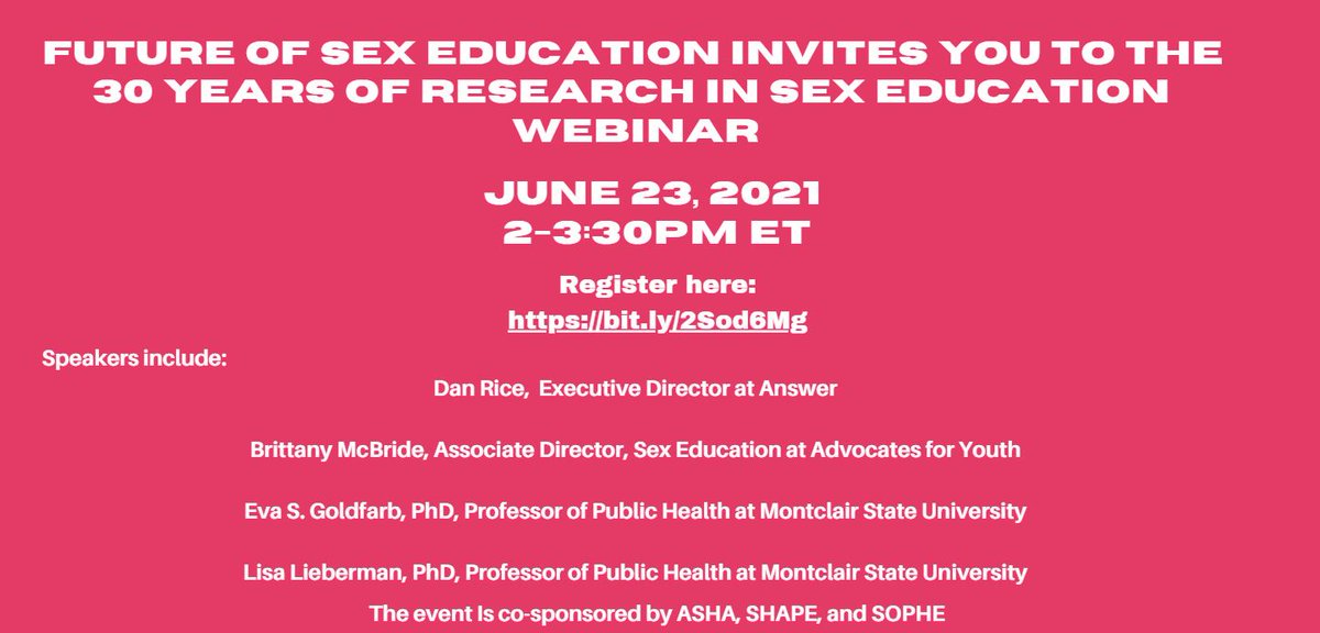 We are thrilled to co-sponsor this webinar, "30 Years of Research in Sex Education" 

Join us on June 23rd at 2 PM Eastern😀
👉bit.ly/3zxwwzl