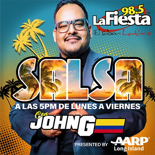 LaFiesta985's tweet photo. La Fiesta regresa el lunes 6/28 con John G y las 5 Salsas a las 5 presentado por @aarplongisland @aarpny visita https://t.co/Q5DNol3eJf para descubrir todas las formas en que puede estar conectado con tu comunidad, para que tu felicidad dure más tiempo https://t.co/6fMQnw98jb