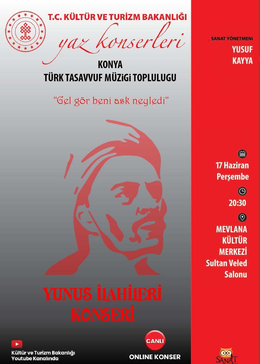 konyattmt's tweet photo. Yunus Emre İlahileri konserimiz 17 Haziran Perşembe günü Kültür ve Turizm Bakanlığı YouTube sayfasında canlı olarak yayınlanacaktır. https://t.co/Fr1HXy4x3m