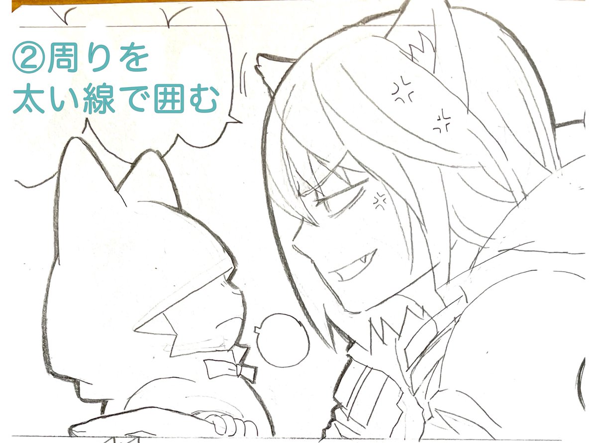 【創作】
ロイ(右)と魔法使いの猫(左)

私の漫画の時の絵の描き方をまとめてみました✏️
シャーペンで描いています。

以前、線がはっきりしてると言っていただけたことがあったのですが(ありがとうございます!✨)恐らく、線を太くしてるのがあるのでは…と思いました🤔💡 