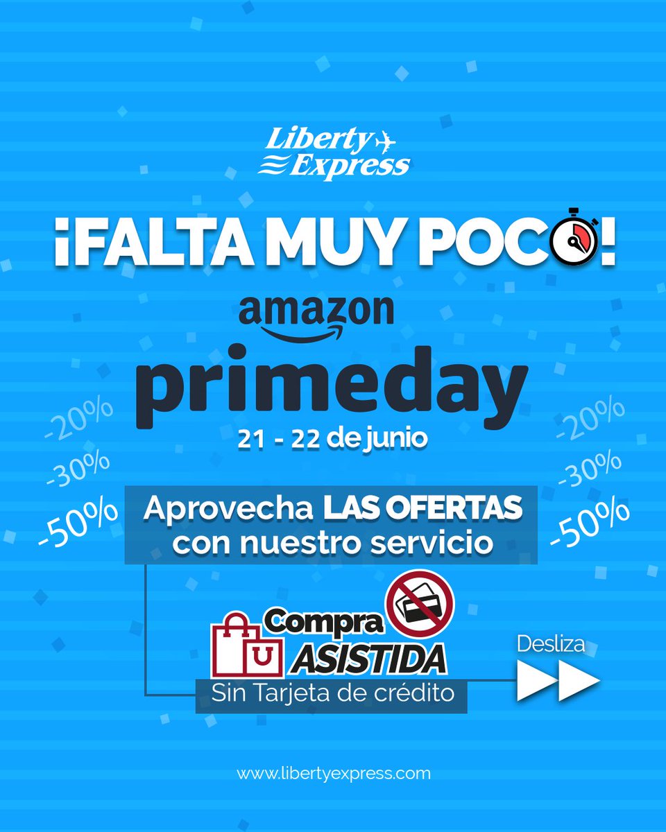 LibertyExpress's tweet photo. 💻¡APROVECHA LAS OFERTAS DEL AMAZON PRIME!📦
.
Este lunes 21 y martes 22 de junio
.
Escribe al correo comprasonline@libertyexpress.com para indicarte toda la información sobre las compras asistidas.
.
#Servicio #CompraAsistida #ComprasOnline #Venezuela #Ofertas #AmazonPrime https://t.co/oonyaSKnkQ