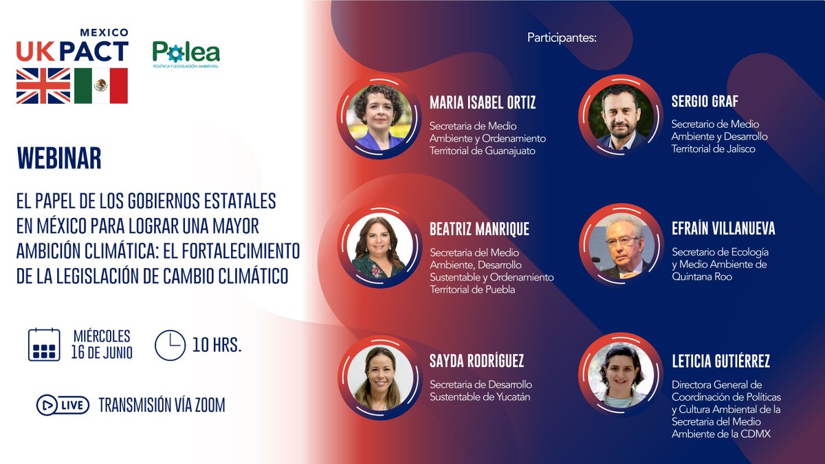 📌📣 ¡ES HOY! "El papel de los Gobiernos Estatales en México para lograr una mayor ambición climática: el fortalecimiento de la legislación de #CambioClimático"   🗓🕙 16 de Junio | 10 hrs. 💻👉 REGISTRO: zoom.us/webinar/regist…  

#UKPACT #TacklingClimateChange🇬🇧🇲🇽