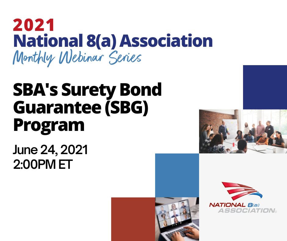 National8a's tweet image. Register for our FREE webinar on the SBA's Surety Bond Guarantee (SBG) Program on June 24th at 2:00 PM ET!

Don't miss out on this great opportunity to grow your business, register today: bit.ly/3pJC31j

#SBASurety #SBA #N8a #N8aWebinarSeries #SmallBusinessWebinar