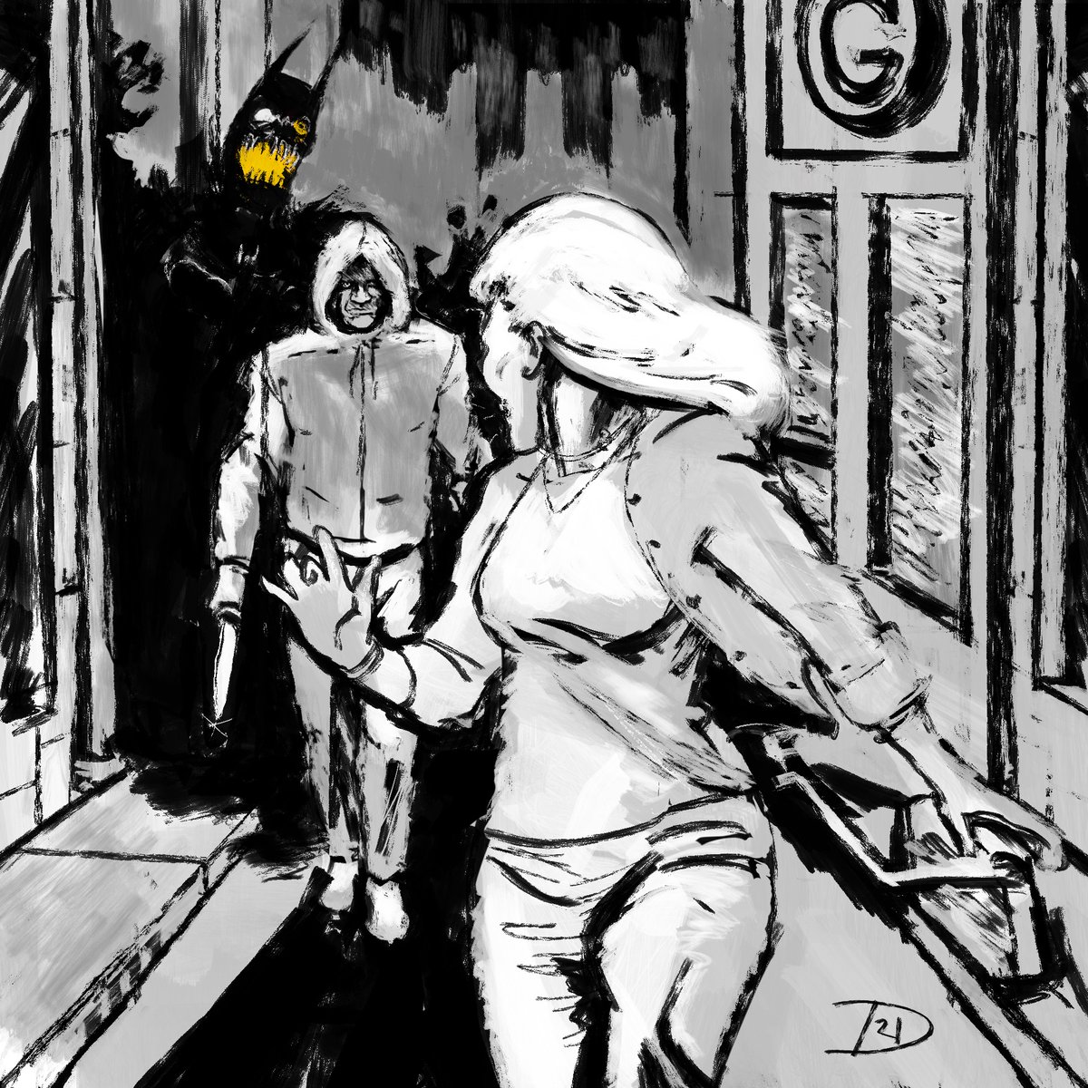 BatDan96's tweet photo. Sometimes I like to draw #Batman as he might be perceived by a #Gothamite who only got a momentary glance at him. #vigilanteJustice #DarkKnight #TheBatman #GothamCity #batmanart https://t.co/dfpPhgTxD5