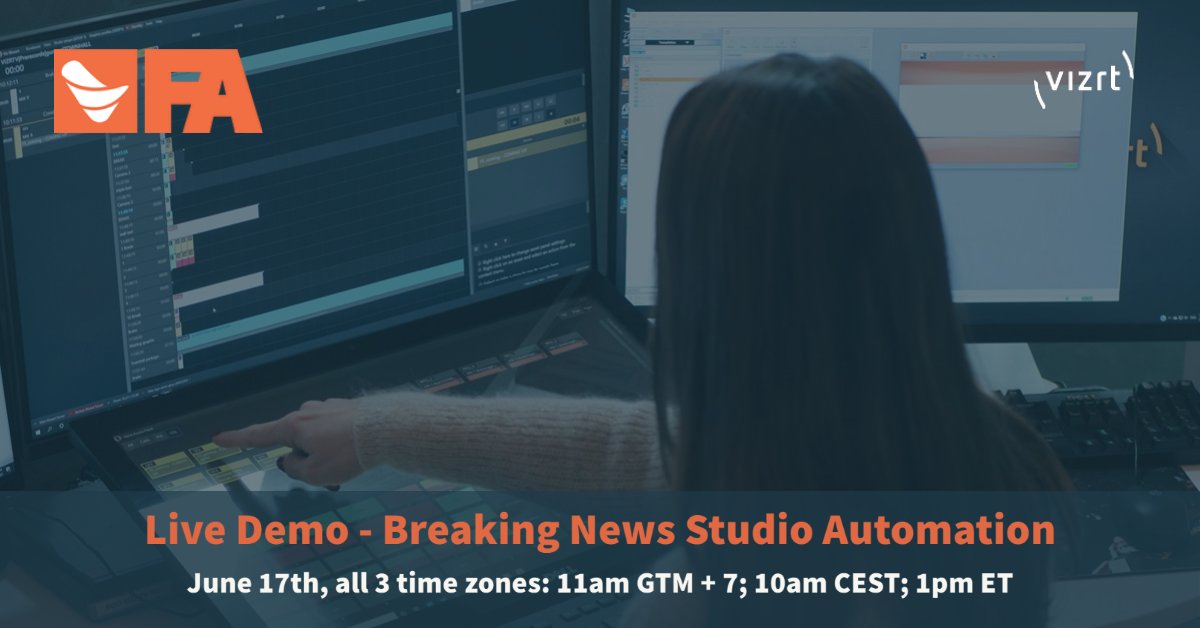 vizrt's tweet photo. Join us tomorrow for our Live Demo - Breaking News Studio Automation

June 17th, all 3 time zones: 11am GTM + 7; 10am CEST; 1pm ET 

Sirgn up at https://t.co/Dz5R4oDgD9 

#Vizrt #SDVS https://t.co/UhP5XUSjv2