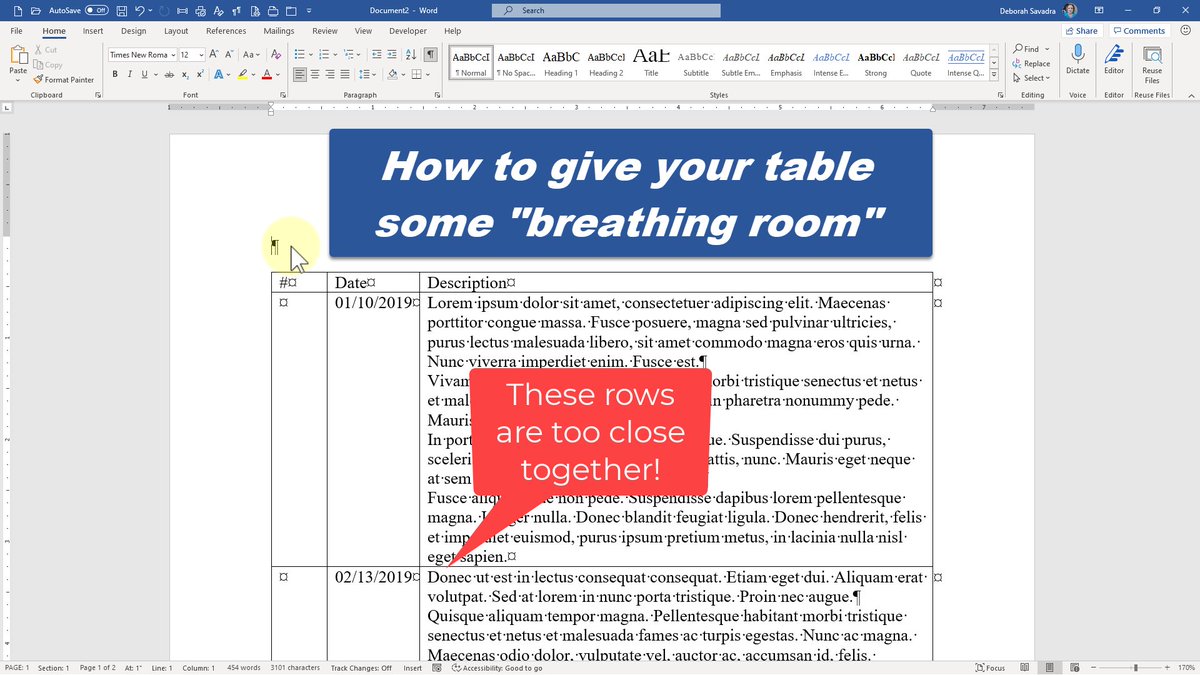 legalofficeguru's tweet photo. If the text in your #msword tables is a little too cramped for your liking, fix it by adjusting your cell margins and alignment. Here's a video showing you how: https://t.co/RyXsV5eZAj https://t.co/ssfHitmypx
