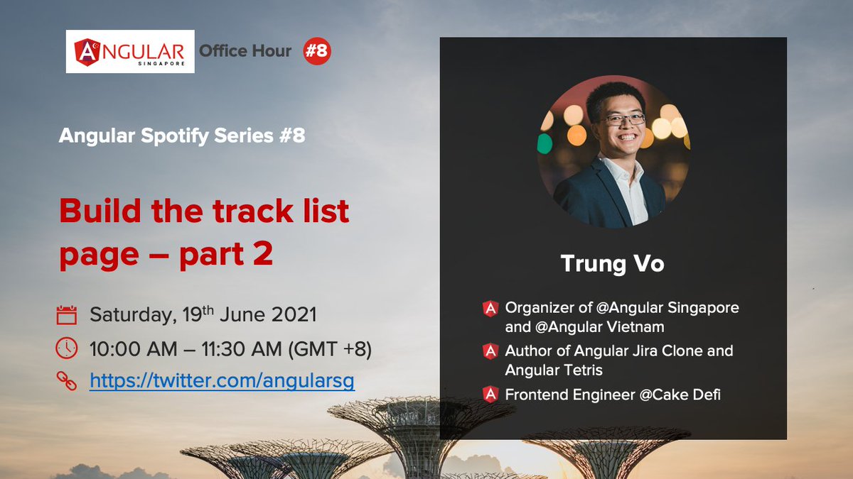 angularsg's tweet image. This Saturday, I will continue the #angularspotify live stream to build the tracklist page. After this session, probably I'll schedule some refactoring sessions. Stay tuned ๐
โฐ Saturday, June 19th ๐ 10AM (GMT + 8)
๐ Join us! youtu.be/1h5KKFSj9Es
