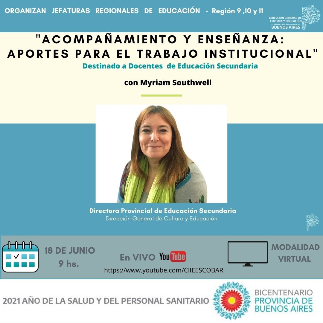 REGION10Diegep's tweet photo. @REGION10Diegep  invita junto a @9Jefatura y @baregion11  a la charla con la Directora Provincial de nivel Secundario Prof. MYRIAM SOUTHWELL.  También se puede seguir por YouTube. https://t.co/OTrrd2s8dE