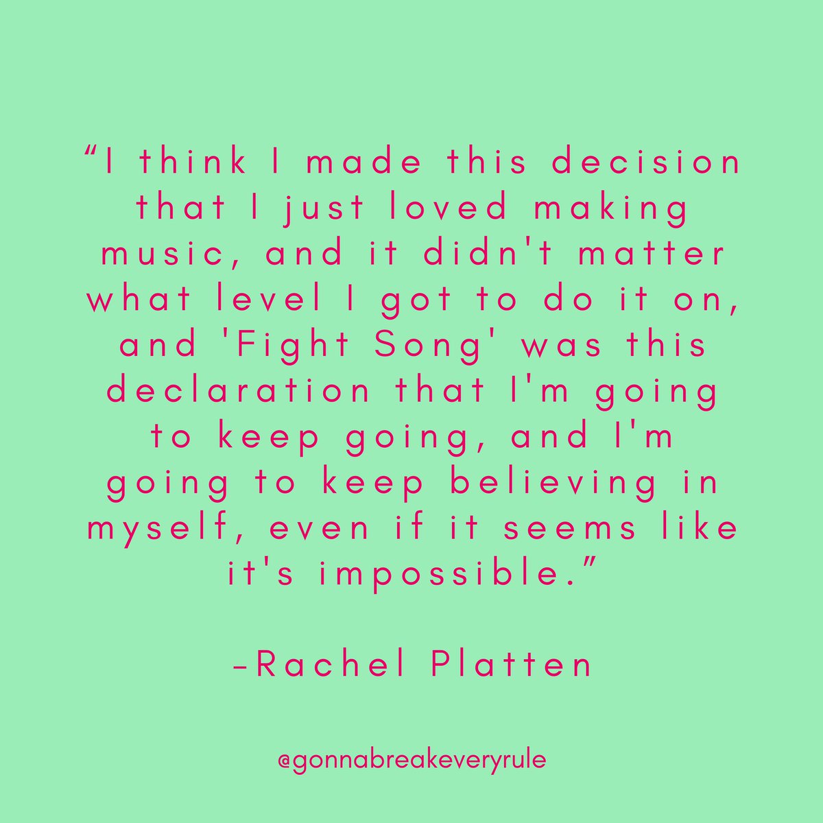 breakeveryrule1's tweet photo. #wednesdaywisdom from this week’s #Rulebreaker @rachelplatten.
*
*
*
#rachelplatten #musicquotes #music #musicindustry #success #motivation #successlaterinlife #successatanyage #breakeveryrule https://t.co/Mz6jVHajW6