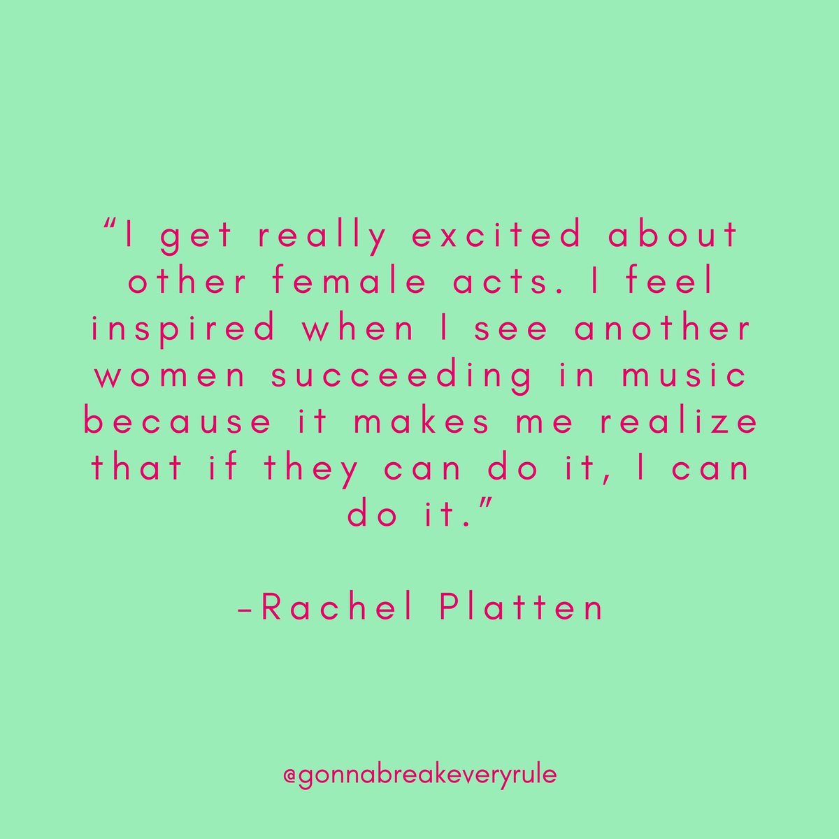 breakeveryrule1's tweet photo. #wednesdaywisdom from this week’s #Rulebreaker @rachelplatten.
*
*
*
#rachelplatten #musicquotes #music #musicindustry #success #motivation #successlaterinlife #successatanyage #breakeveryrule https://t.co/Mz6jVHajW6
