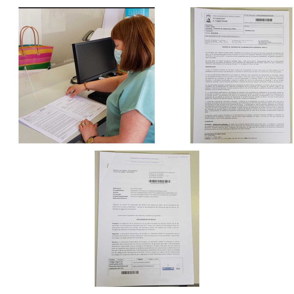 A través d las fotos se puede leer que hemos firmado este año 2 subvenciones nominativas q nos permiten desarrollar el Programa d Atención Integral al Enfermo d Alzheimer y sus familias.Nos d tranquilidad la previsión d poder contar con ello todos los años.Adrián Pumares Gracias