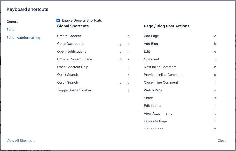 Confluence's tweet image. Our handy keyboard shortcuts save you time and make organizing in Confluence a breeze!

Warning: your mouse may start collecting dust 🖱️ #ConfluenceTips