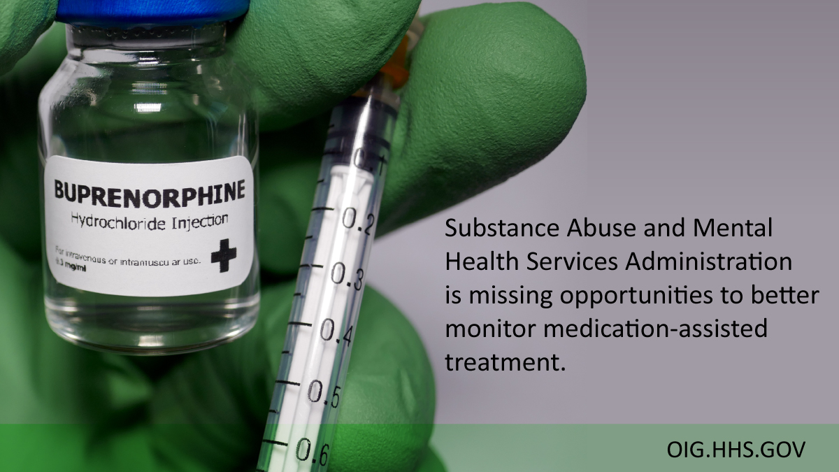 OIGatHHS's tweet photo. New Report: HHS-OIG recommends that @samhsagov  develop methods to better measure how patients with opioid use disorder access buprenorphine. https://t.co/fF6kQzfKpa https://t.co/Ckggq3sbQ0