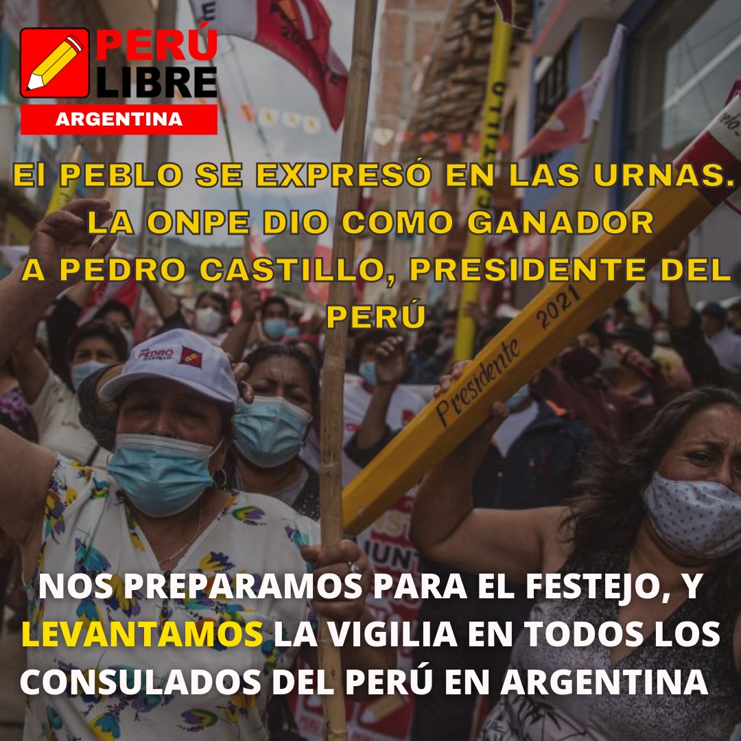 _PeruLibre's tweet photo. 🇵🇪 El pueblo se ha expresado en las urnas. @PedroCastilloTe es el nuevo Presidente del Perú! https://t.co/5noU9oVtWm