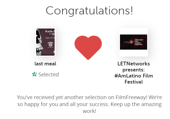 ojolosoy's tweet photo. °last meal° was just selected by LETNetworks presents: #AmLatino Film Festival
@espia_rusa y este ojo, seleccionados en otro festival con el corto de ° llegada la hora °. https://t.co/qdkhIhB1A5