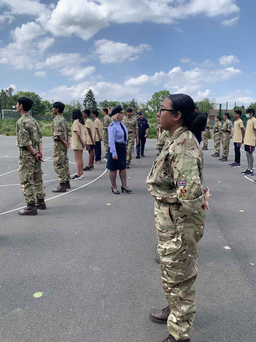 CCF @avanti_house on their very first parade being inspected by the @DefenceHindu champion @mariabyford who takes over from @timchodg who has been an excellent support over the last 3 years. @AvantiCcf @ACFColCadets @WOCarlSteedman @JakeAlpertRAF