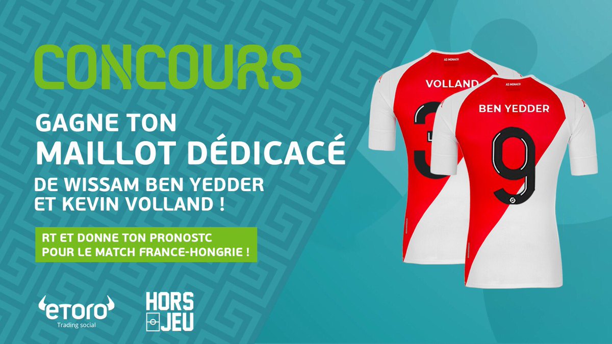 UneDeuxTV's tweet photo. Remporte ton maillot dédicacé de Wissam Ben Yedder et Kevin Volland grâce à notre partenaire @eToroFr

➡️ RT &amp; donne ton pronostic pour le match France - Hongrie ! ⚽

⏰ TAS le 21 juin parmi les bons pronos ! https://t.co/lCP4LVCo37