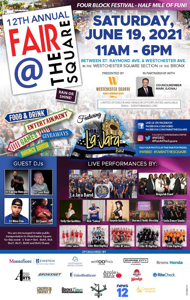 WSBID's tweet photo. Coming up this Saturday, June 19th from 11am-6pm in our district! Join us for some fun, great food, and live entertainment! #FairAtTheSquare #WSBID https://t.co/6qiDzRnvvW