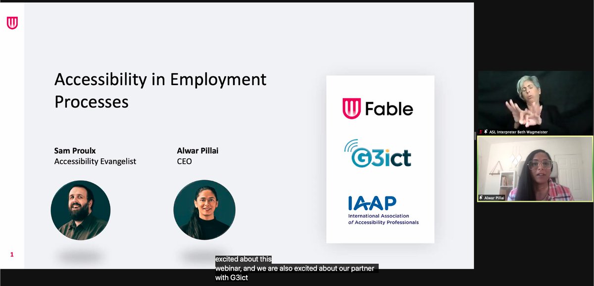 makeitfable's tweet photo. ⭐️ Live now: webinar with @G3ict @IAAPOrg and @makeitfable on employment and people with disabilities. ⭐️ 

➡️ Join webinar in progress: https://t.co/bVhkglGwbX

Featuring our CEO @alwarpillai and ASL interpreter  @BethWagmeister.

#a11y #accessibility #inclusion #disability #hr https://t.co/s3urti2ewR