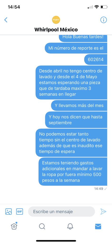 LuliReffreger's tweet photo. @WhirlpoolMX Aquí están mis mensajes directos https://t.co/w1iUylS3m8