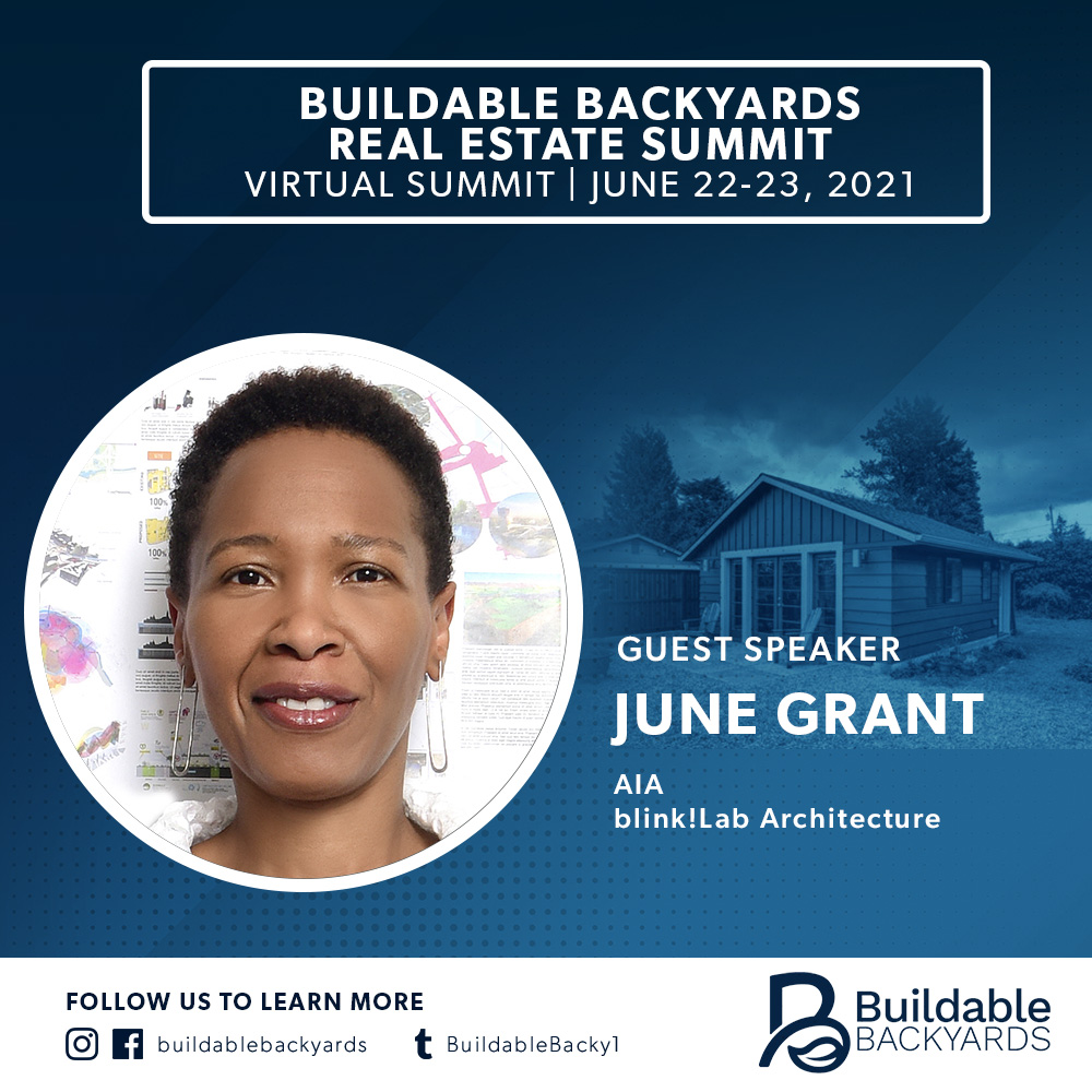 BuildableBacky1's tweet image. SPEAKER UNVAILING! #BuildableBackyards - 

Session 1: Small Homes @ Home: ADUs for Neighborhood Change
Time: June 22, 2021 -  1:15-2:15pm ET
Speakers: 
June Grant, AIA, blink!Lab Architecture - Founder/Design Principal 
Eli Spevak, Orange Splot, LLC - Owner
REGISTER TODAY!
