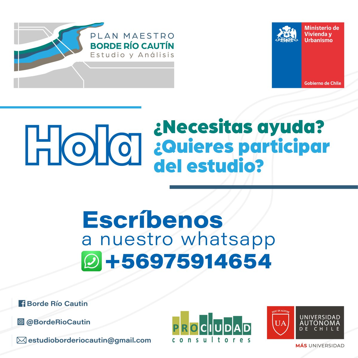 EmilioGuerraUA's tweet photo. Nuestra universidad y la consultora #ProCiudad están trabajando codo a codo con @minvuaraucania para avanzar en el estudio del Plan Maestro que busca cambiar el borde rio del Cautin. Les comparto las redes sociales y número de whatssapp disponible para que se sumen y participen👋 https://t.co/nFyC7dgfUj
