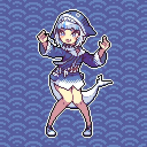 Gawr Gura - がうるぐら
(pokemon trainer vibes)
#gawrt  #gawrgura #pixelart 