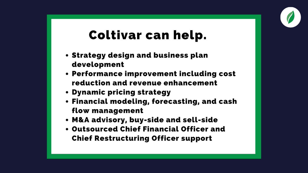Coltivar's tweet photo. We can help your company drive revenue and higher profits through our strategic and financial expertise.

Learn more: https://t.co/uKOIe7kOaI

#strategydesign #performanceimprovement #revenueenhancement #pricingstrategy #financialmodeling #cfo #buyside #sellside #transformation https://t.co/8up6juomwx