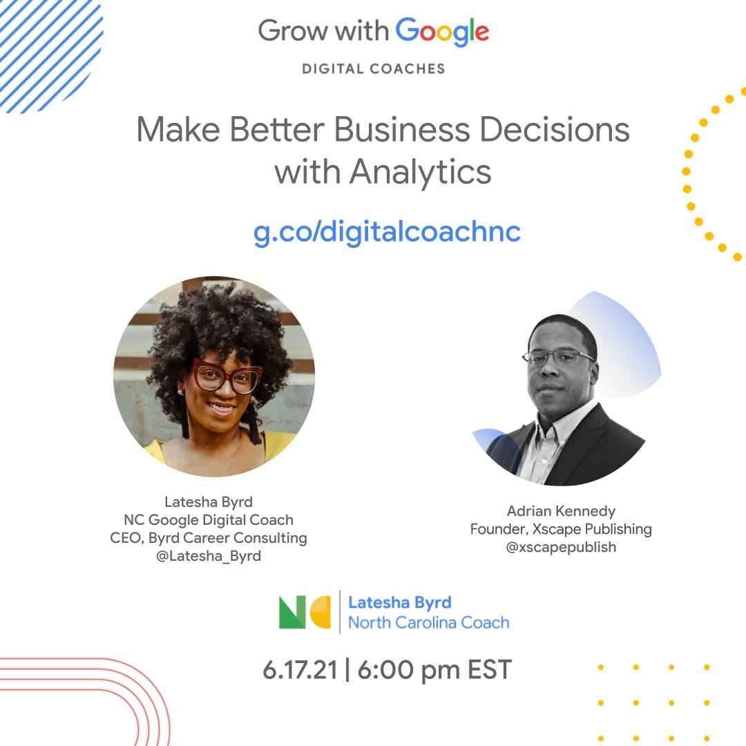 Latesha_Byrd's tweet photo. Tomorrow! Join me and @XscapePublish for an exciting #GrowWithGoogle event that will help business owners use their customer data and turn them into actionable insights. Save your seat: https://t.co/bm1iP2xfxQ https://t.co/20Hg6j3nGW