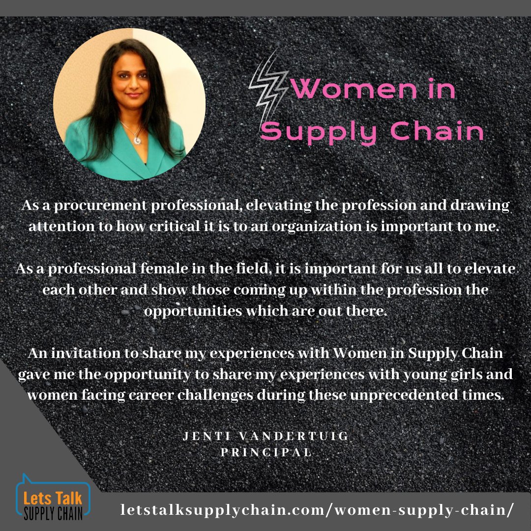 "As a professional female in the field, it is important for us all to elevate each other and show those coming up within the profession the opportunities which are out there" - Jenti Vandertuig

Follow #letstalksupplychain #WomenInSupplychain #SupplyChain