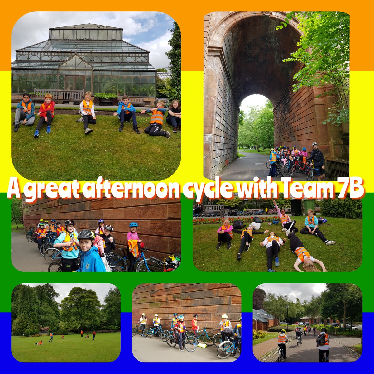 KillermontPS's tweet photo. P7B had a fabulous time cycling to the Botanic Gardens. Pupils dug deep and encouraged each other led by Donald and George. Measuring trees and distance using a sandwich, a blade of grass and a bike wheel...fun and educational! Thanks so much @SustransScot for a great day out! https://t.co/uHf70BBHXZ