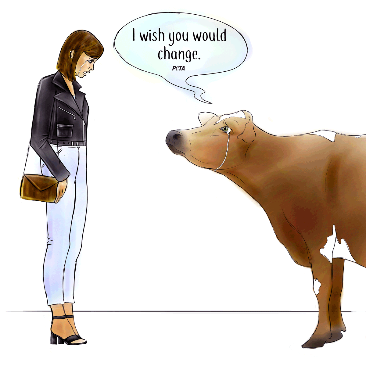 peta's tweet photo. Changing your wardrobe could change a cow’s life.

Refuse to wear skin, choose vegan materials instead. #RejectLeather https://t.co/duaEd20gHy