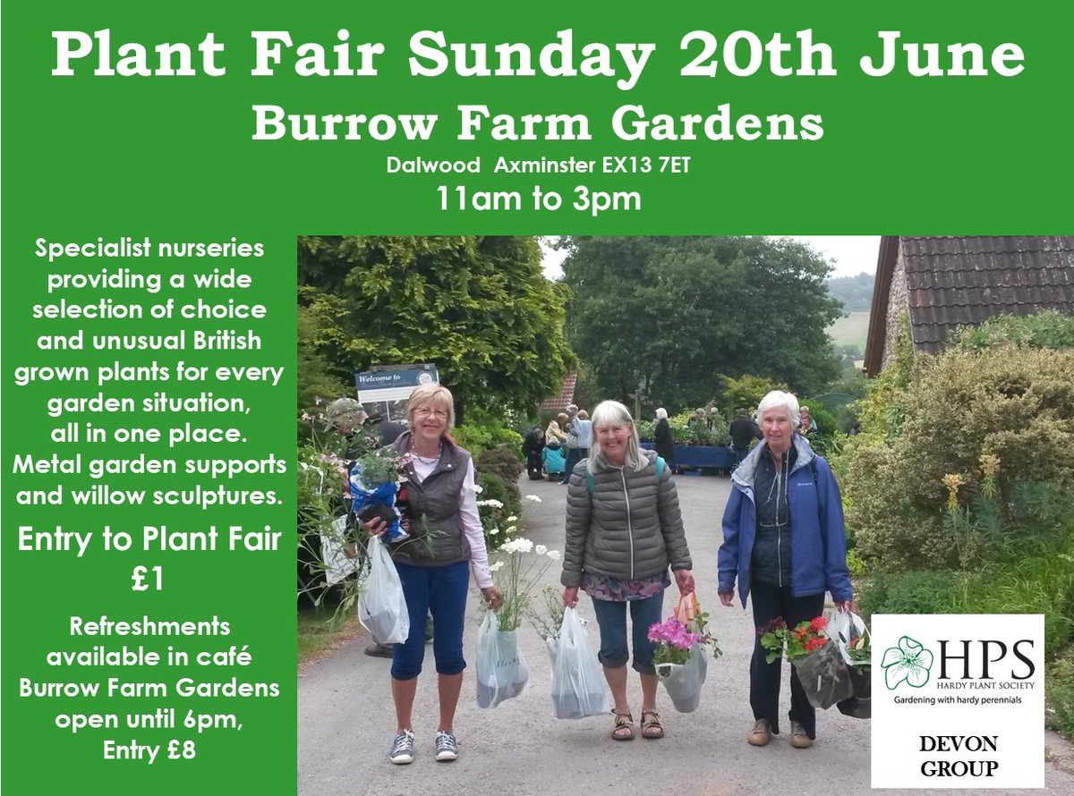 It's #Devon <a href="/HardyPlantSoc/">Hardy Plant Society</a> plant fair this Sunday 20th June!
Nurseries attending include <a href="/avonbulbs/">Avon Bulbs</a> Elworthy Cottage <a href="/MillwoodPlants/">Millwood Plants</a> <a href="/Exoticearthplan/">Exotic Earth Plants</a> <a href="/MikesRarePlants/">Mike Clifford</a> Misfit Plants, Piccolo Plants, Taw Valley Organics, CB Plants, GT Plants, Triffids, Gardeners' Blacksmith