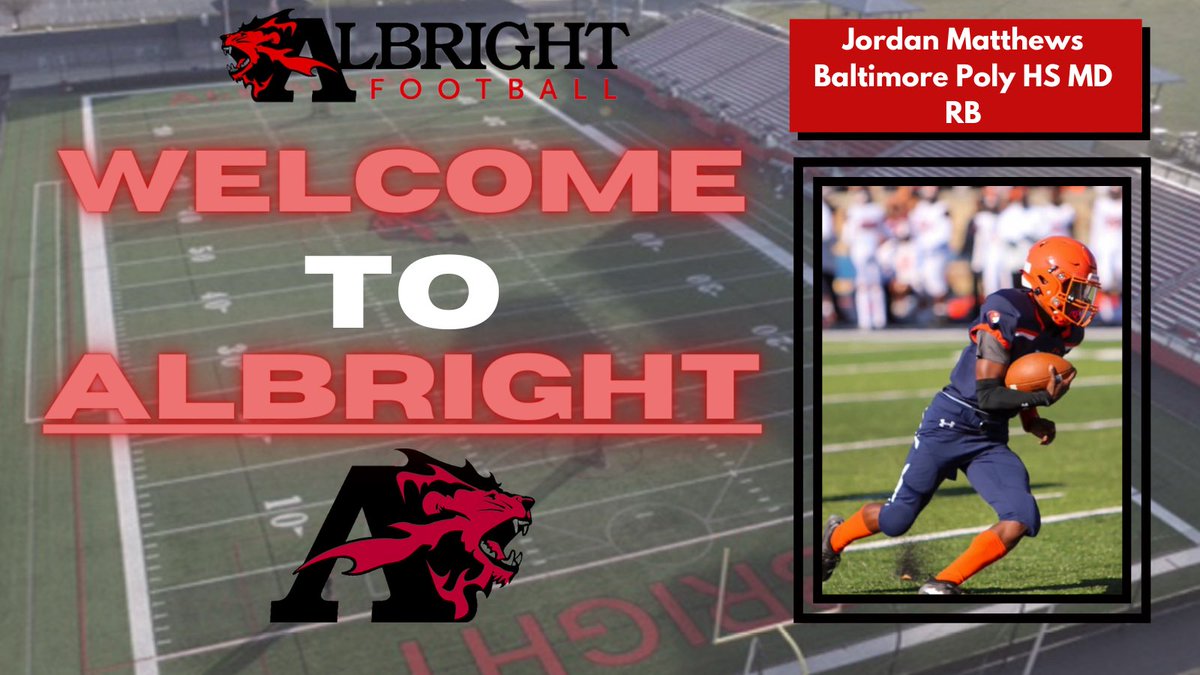 Albright_FBall's tweet photo. Welcome to Albright!!
Please help us welcome Jordan Matthews to the Lion Football Family! #RYFP
🔴Jordan Matthews 
📍Baltimore Poly HS MD
🏈RB https://t.co/7Q7aOqSSbq