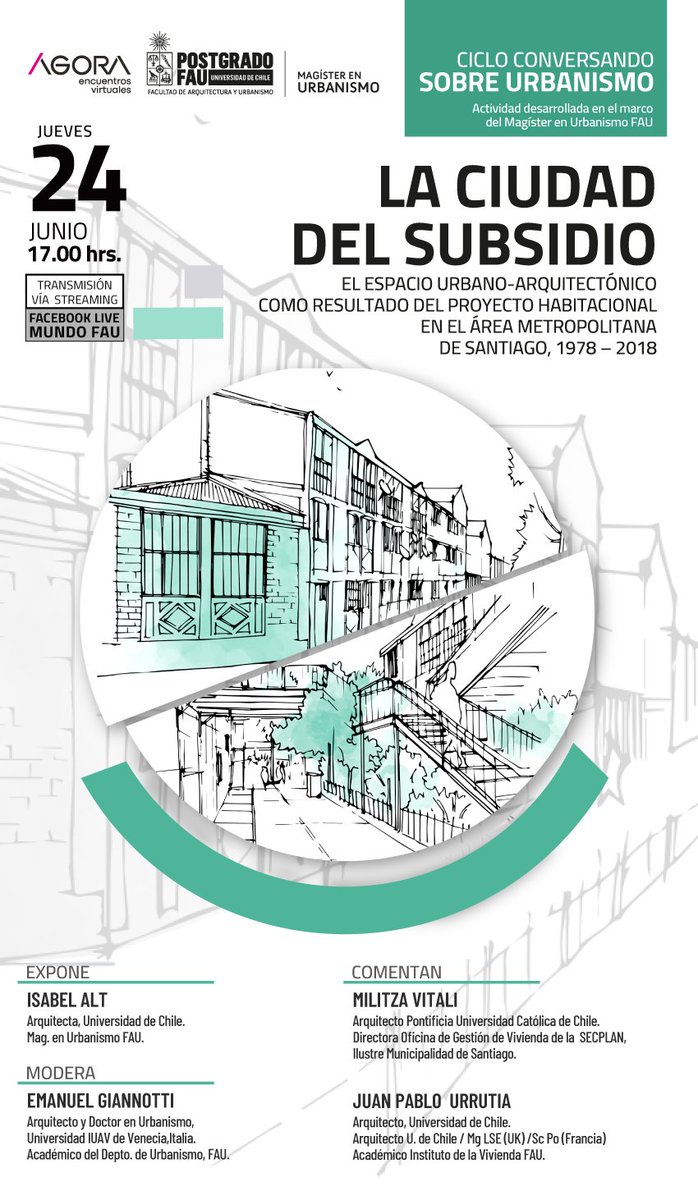 EnUrbanismo's tweet photo. ¡Estamos felices!
el jueves 24 de junio a las 5 PM empieza el ciclo "conversaciones sobre urbanismo" del @EnUrbanismo con la charla "la ciudad del subsidio" de nuestra egresada Isabel Alt. Los esperamos! @mundo https://t.co/OhHixAWcvX