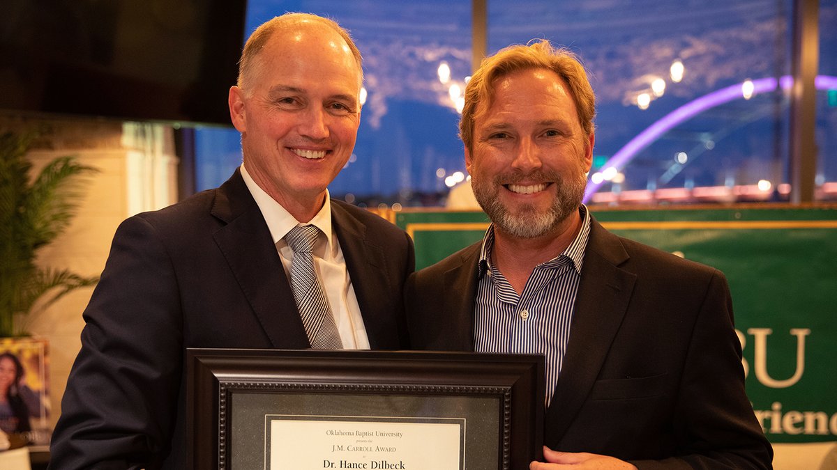 obunews's tweet photo. OBU President @h_a_thomas presented the J.M. Carroll Award to @Hance_Dilbeck during the SBC Annual Meeting June 15. The award recognizes outstanding denominational service in the state of Oklahoma. #obubison #obufutureshapers #sbc21 #obusbc21
Read more: https://t.co/F83ruxyfFo https://t.co/QGdVErrkpL