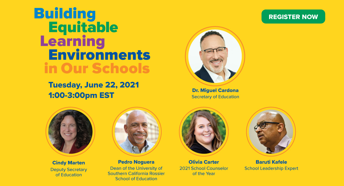 SecCardona's tweet photo. Now is the time to reimagine education and make it more equitable for students furthest from opportunity. Join @PrincipalKafele, @PedroANoguera, and many others at the first Equity Summit Series event on June 22nd. Register today: https://t.co/iMRgkXwmTo https://t.co/FPJPUrr2Px